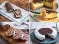Dolci da forno: rotolo al cioccolato, cheesecake, salame di cioccolato e torta fredda.