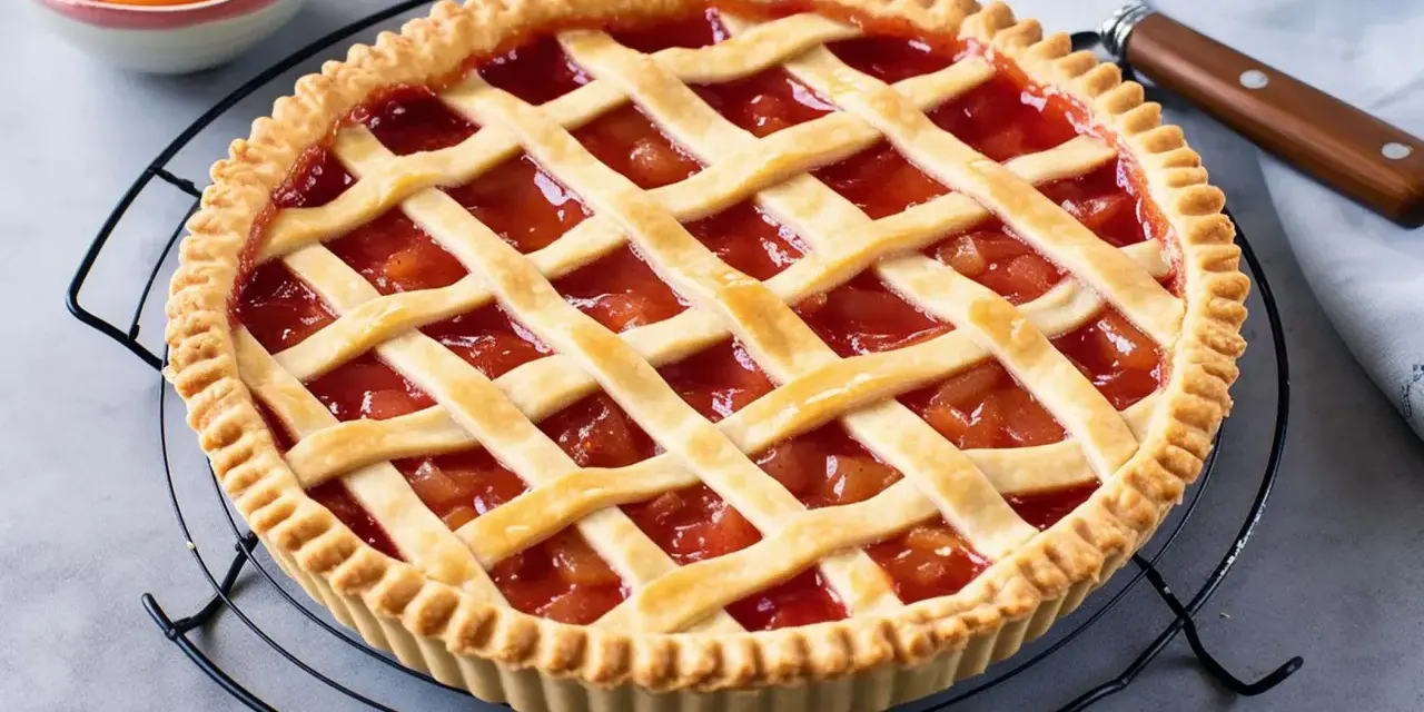 Crostata base con ripieno di frutta rossa, decorata con una griglia di pasta frolla. Perfetta per ogni occasione.