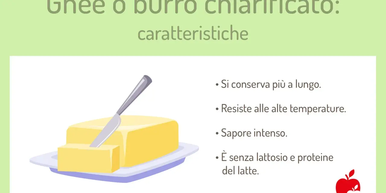 Ghee o burro chiarificato: lunga conservazione, alta resistenza al calore, sapore intenso e privo di lattosio. Scopri le sue proprietà.