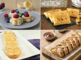 Quattro idee di dolci con pasta sfoglia: tartellette alla crema e frutti di bosco, fagottini al cioccolato, ventagli e treccia alla nocciola.