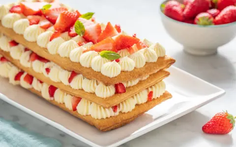 Deliziosi dolci primaverili a strati con crema e fragole fresche, un tripudio di sapori e colori.