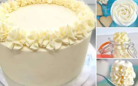 Torta decorata con crema solida per farcire torte, con dettagli scintillanti e decorazioni a rosa.