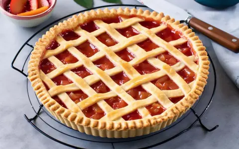 Crostata base con ripieno di frutta rossa, decorata con una griglia di pasta frolla. Perfetta per ogni occasione.