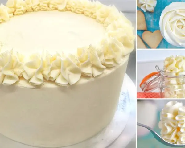 Torta decorata con crema solida per farcire torte, con dettagli scintillanti e decorazioni a rosa.