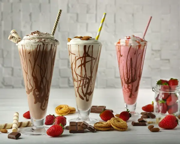 Tre milkshake golosi: cioccolato, mandorle e fragola. Una deliziosa milkshake ricetta per ogni gusto, con fragole fresche e biscotti.